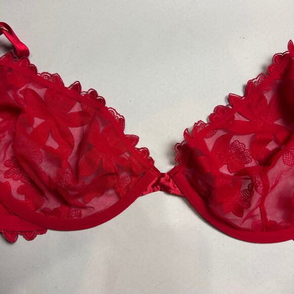 NWT Victoria's Secret Unlined Demi Bra Red Floral Lace 34DDD 34 DDD 34F Lingerie - Picture 7 of 11